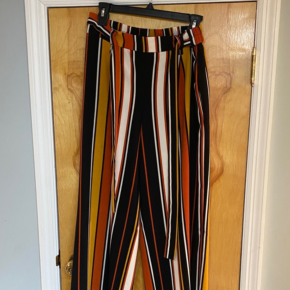 Adrienne Vittadini Black, Orange, and White Striped Wide Leg Pants